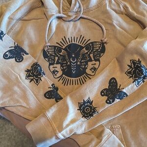 Tan Hoodie with Black Graphic Design